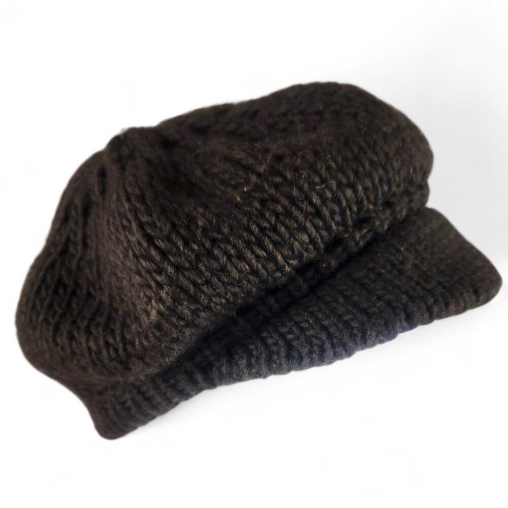Y2K Vtg Halogen Brown Knit Newsboy Hat Cap Made In Italy Twee 2000s Preppy Wool